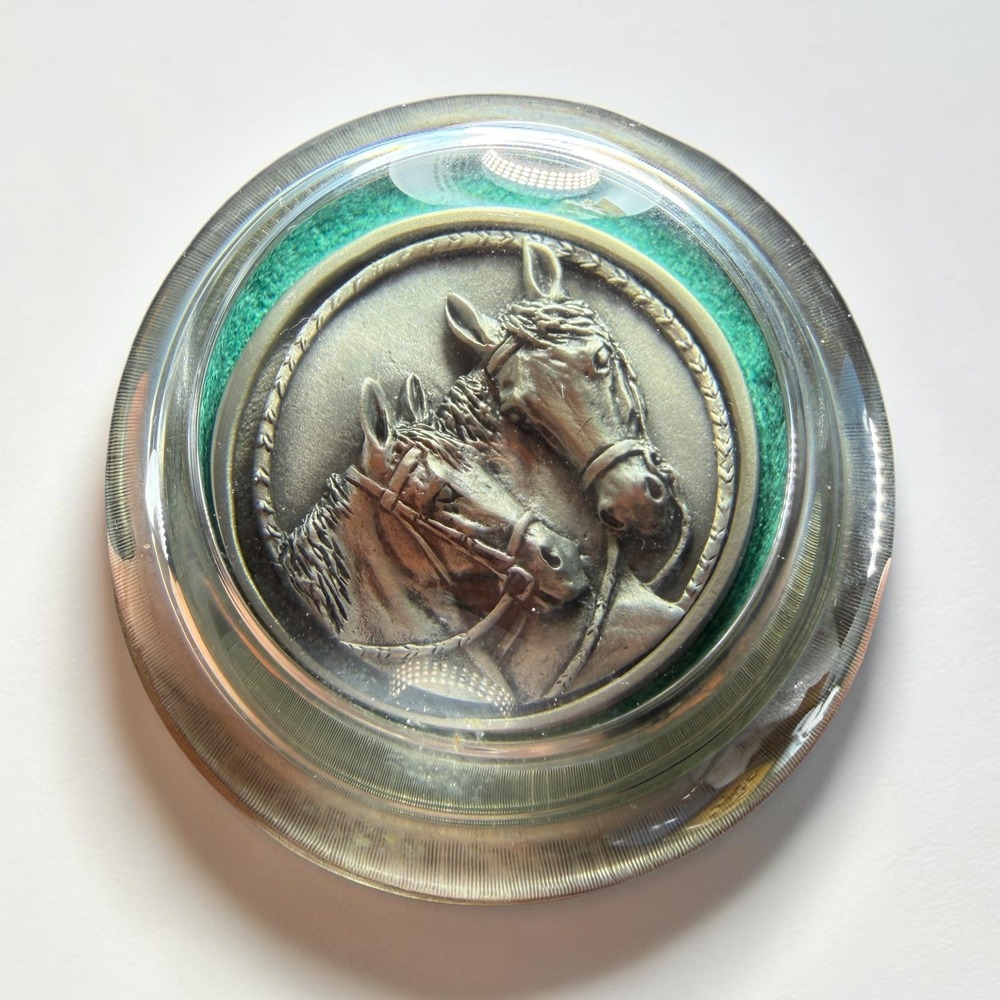 Vintage Fort Pewter Horse Heads Dome Paperweight Equestrian Desk Decor 3 Inch